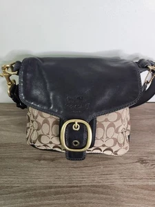 Coach 11434 Vintage Bleeker Leather Canvas Signature Wide Strap Tan Shoulder Bag - Picture 1 of 22