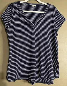 Camiseta UMGEE Cuello en V Manga Corta Azul Marino Blanco Rayas Para Mujer Pequeña - Imagen 1 de 6