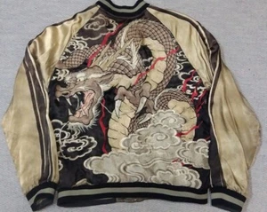 Hanatabi Gakudan Chikamasa Sukajan Jacket Dragon Embroidered Reversible Gold M - Picture 1 of 6