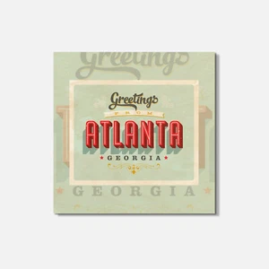 Atlanta City Georgia USA Bundesstaat Retro Grüße 4" x 4" Quadratische Holzuntersetzer - Bild 1 von 3