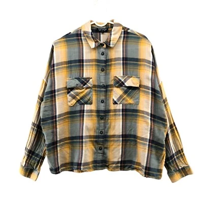 Camisa de franela ligera Topshop para mujer S (4) sobrecamisa a cuadros amarilla de gran tamaño Foto 1 de 4