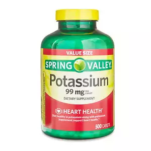 Spring Valley Potassium Caplets Dietary Supplement Value Size, 99 mg, 500 Count - Picture 1 of 8