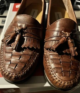 David Taylor "Kennedy" Men's 9D Brown Leather Tassel Dress Shoes Woven Mock Toe  - Picture 1 of 6
