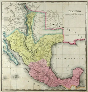 Mapa histórico antiguo de México de Texas grabado a mano coloreado Finlayson años 1820 - Imagen 1 de 11