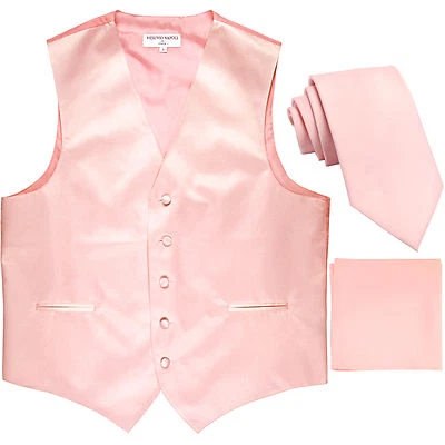 New Men's Pink formal vest Tuxedo Waistcoat_2.5" necktie & hankie set wedding - Image 1 of 4