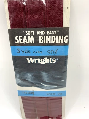 Wine Wrights Seam Binding Soft And Easy 3yrds 116 330 Wine 90 1984 - Image 1 of 4