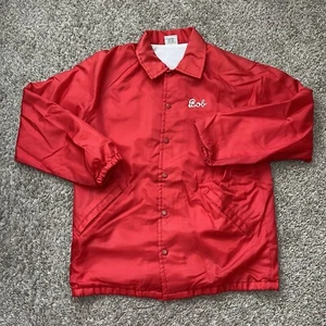 Vintage 70s Red Chain Stitch Embroidery Coaches Jacket Size Medium Satin Polka - Picture 1 of 8
