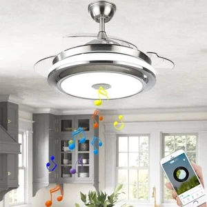 36" Bluetooth Chandelier Ceiling Fixture Music Player Remote Invisible Fan Light - Picture 1 of 12
