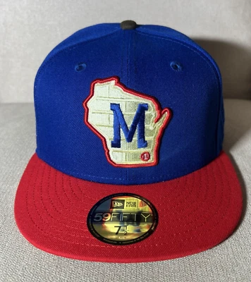 Gorra ajustada New Era Milwaukee Brewers 2 tonos 59FIFTY azul 7 1/2 azul rojo Foto 1 de 4