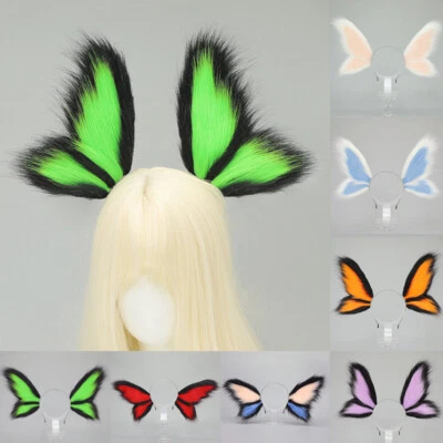 Fluffy Elf Ears Headband Butterfly Fantasy Creature Halloween Party Animal Ears - Image 1 of 4