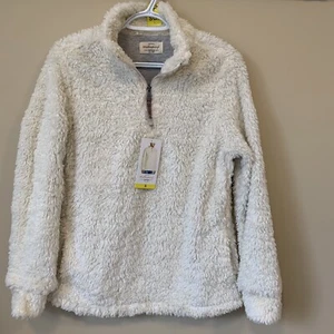 Women’s Cream White Sherpa Pullover Top Size S NWT - Picture 1 of 12