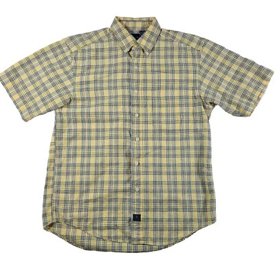 Camisa Catalina manga corta a cuadros con botones para hombre mediana amarilla negra algodón Foto 1 de 4