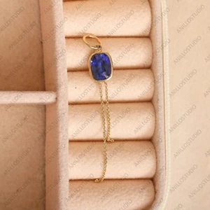 Colgante de cadena doble gota de tanzanita cojín de 7x9 mm para collar de oro amarillo de 14 k - Imagen 1 de 5