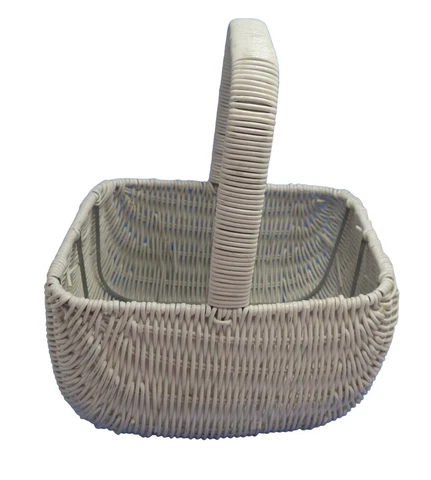 White Rectangle Handle Basket Laminated Metal Wedding Shower 6 x 8 x 10 in Cover