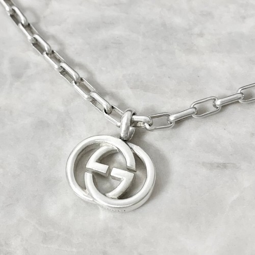 Collana con ciondolo logo GUCCI G 20" argento 925 originale #42332