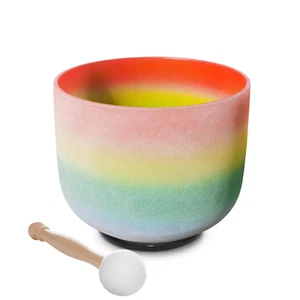 528Hz 8 Inch C Note Root Chakra Rainbow Crystal Singing Bowl + Rubber Mallet - Picture 1 of 5