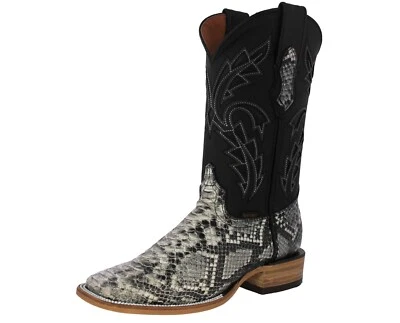 Mens Natural Rodeo Western Boots Snake Python Print Leather Cowboy Square Toe - Image 1 of 4