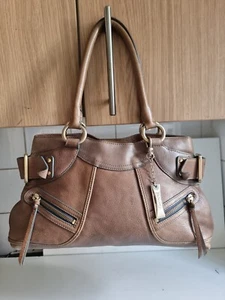 DKNY DESIGNER WOMENS TAUPE BROWN LEATHER SATCHEL TOTE TOP HANDLE HANDBAG - Picture 1 of 11