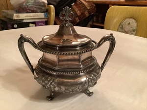 Antique REED & BARTON Silverplated SUGAR BOWL 3602 BEADED / FLORAL - Picture 1 of 9