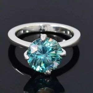 Anillo solitario de diamantes azules de corte redondo certificado de 3,60 quilates en plata de ley 925 - Imagen 1 de 6