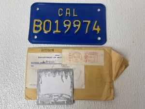 California 1969-86 Base Motorcycle License Plate B019974 Collectible Unused - Picture 1 of 5