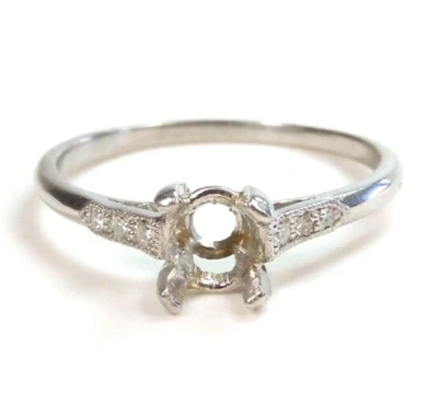 Antique Art Deco Mounting Setting Platinum Hold 5-5.5MM Ring Sz 6.25 UK-M 1920's - Image 1 of 4