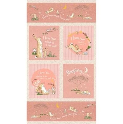 CLOTHWORKS 24" X 44" Panel Cotton Rabbits Bunny Bunnies Pink Fabric Panel D785.58