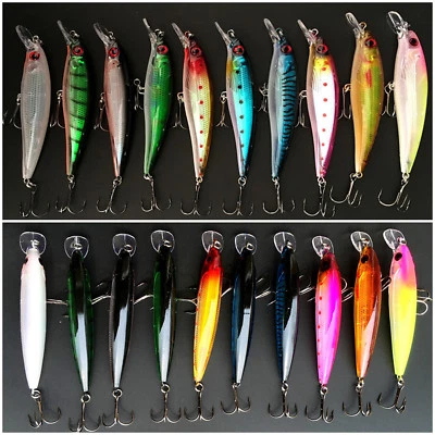 Fishing Lures Minnow Bait Crankbaits Jerkbait Floating Lot Hooks for Bass Tackle - Image 1 of 4