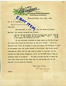 1926 Everett WASHINGTON color Letterhead R WEIDAUER wholesale FIR LUMBER SHINGLE - Picture 1 of 1