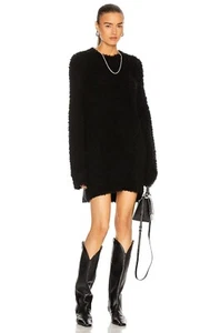 Vestido Suéter R13 Negro Mezcla Lana Oso de Peluche Cuello Redondo Gran Tamaño, Talla S - Imagen 1 de 12