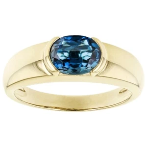 1.96 Ct Oval Swiss Blue Topaz 14K Yellow Gold Over Solitaire Band Ring For Men's - Picture 1 of 7