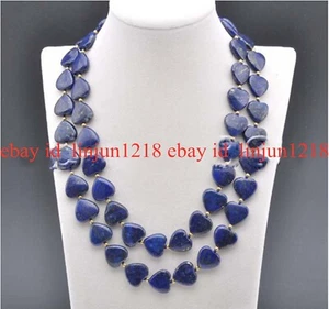 Long 36'' Natural 16mm Heart Blue Lapis Lazuli Gemstone Beads Necklace - Picture 1 of 12
