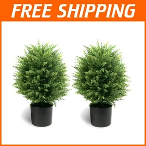19.7” Tall UV Resistant Artificial Cedar Topiary Ball - Set of 2 Potted Plants - Picture 1 of 9