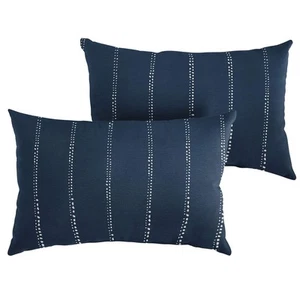 Navy Dotted Stripes Indoor/Outdoor Knife Edge Pillow Set, 13 in x 20 in - Picture 1 of 4