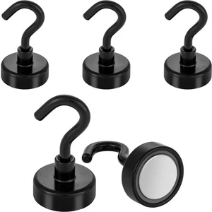 Poppstar 5 Stück Neodym Magnethaken schwarz (Haftkraft 23 kg, Länge 4,5cm) - Bild 1 von 5