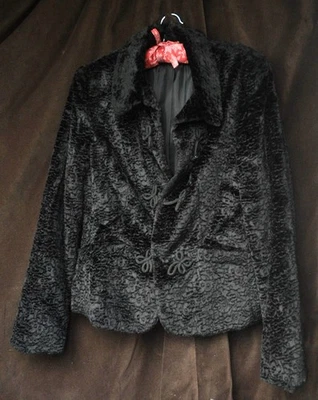 Black Faux Fur Jacket by NienHaus, from Germany, sz 12 , 65% Viscose, 35% cotton - Image 1 of 4