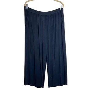 Liz Claiborne Womens Cropped Wide Leg Pants XL Black Pull On Knit Pockets flaw - Picture 1 of 6