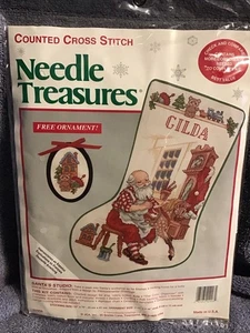 Needle Treasures Cross Stitch Kit CHRISTMAS STOCKING Sealed SANTA STUDIO Bonus - Picture 1 of 6