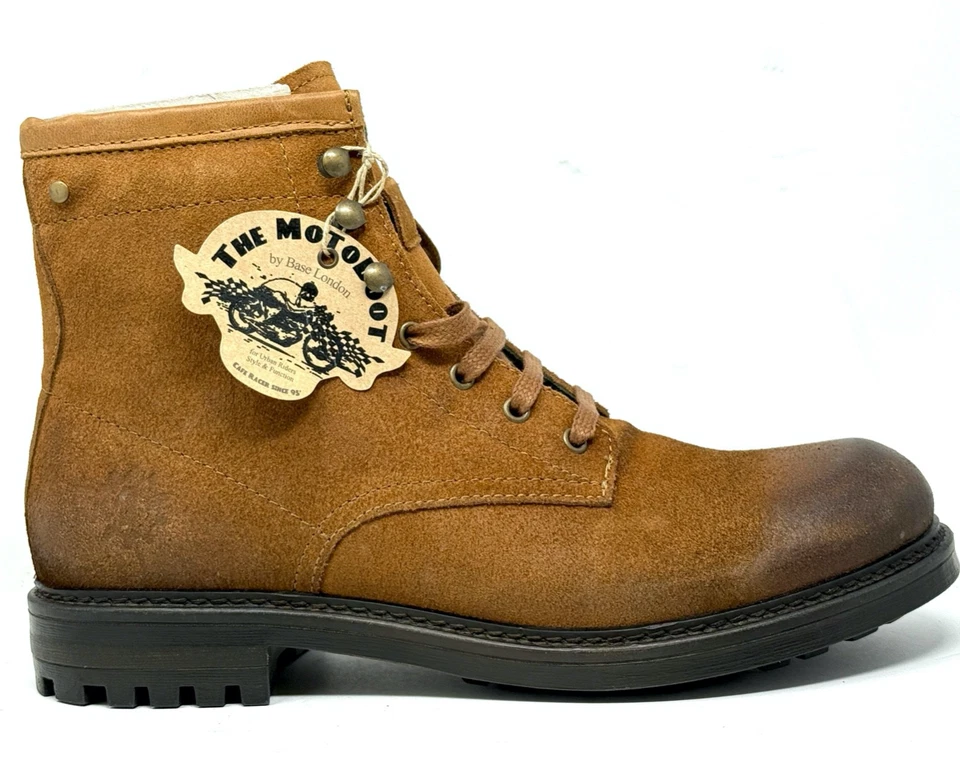 BASE LONDON Herren Biker Stiefel Kampf Leger Leder Schnürung Motorrad Stiefeletten Größe UK