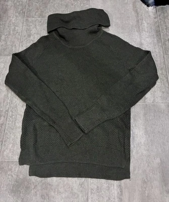 Forest Green Pullover Sweater Cowl Scarf Neckline Knit Cotton Holiday Cozy XS ￼ - Image 1 of 4