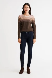 Lands' End Damenpullover braun rosa gestreift 100 % Kaschmir Rundhalsausschnitt S - Bild 1 von 8