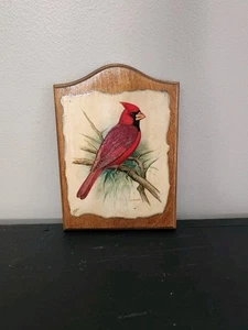 Vintage MCM PH Gonner Cardinal on Branch Wood Plaque - Picture 1 of 3