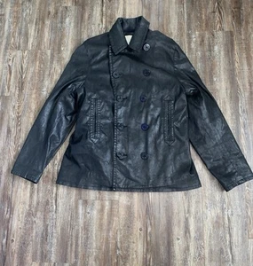 Denim & Supply Ralph Lauren Black Waxed Pea Coat Button down Men’s XL  - Picture 1 of 11