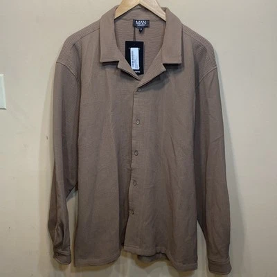 BoohooMan рубашка XL длинным рукавом плиссированные мокко коричневый повседневный Flex эластичной новый с Ярлыками A57 - Изображение 1 из 4