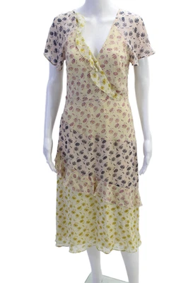 Vestido midi floral de seda manga corta cuello en V blanco talla 6 Joie para mujer Foto 1 de 4