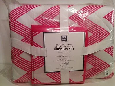 5p Pottery Barn Teen Zig Zag Stripe XL twin Bedding set ensemble Bright Pink  - Image 1 of 3