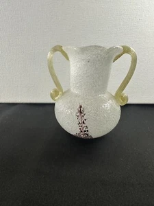 Czech Art Glass Bud Vase 2 Applied Gold Handles Emanuel Beranek Pulegoso Vintage - Picture 1 of 17