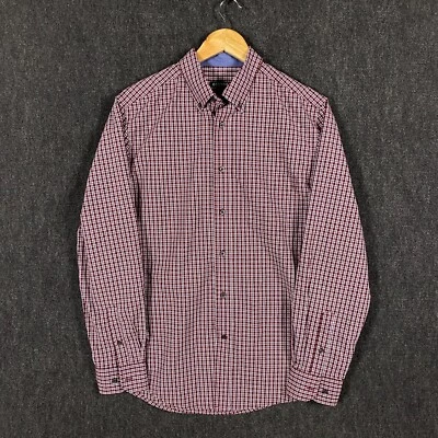 George Mens Medium Button Down Shirt Burgundy Purple Tattersall Check Pocket - Image 1 of 4
