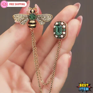 Retro Style Bee Chain Brooch Fashion Accessory 1pcs Rhinestone Insect Brooch Pin - Picture 1 of 6