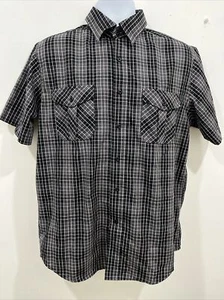VTG BEVERLY HILLS POLO CLUB Men’s Short Sleeve T-Shirt M Black/Gray/White Plaid - Picture 1 of 7